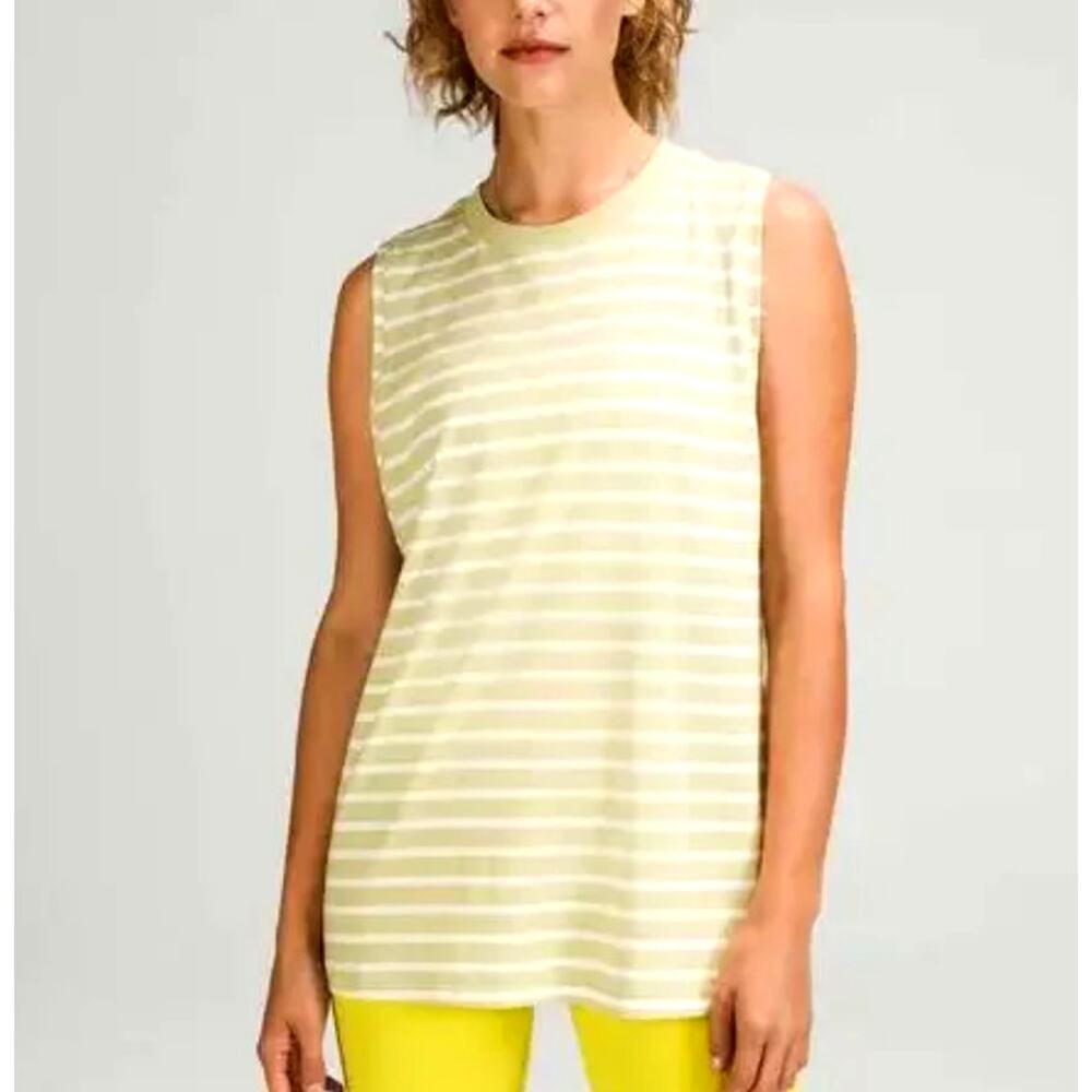 Lululemon All Yours Tank Top‎ Yachtie Stripe Dew Green Womans 6 Athletic Yoga